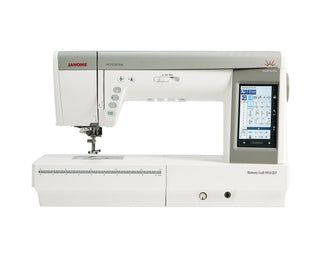 Janome Horizon Memory Craft 9450QCP Professional Long Arm Sewing Machine - 11 inch arm length, full colour touch screen, 9mm stitch width, faster 1060spm speed, extension table, electronic knee lift