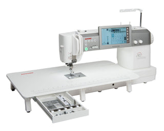 Janome Continental M7 Professional Long Arm Sewing Machine - 13.5 inch arm length, full colour HD touch screen, 9mm stitch width, fast 1300spm speed, SBS Dual Feed system, extension table, electronic knee lift