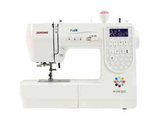 Janome M100 QDC Sewing Machine - includes auto thread cut, extension table, hard cover and bonus package