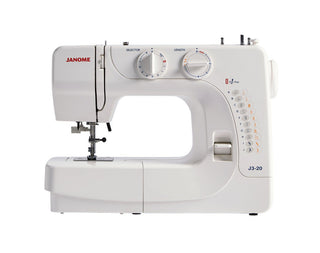 Janome J3-20 Sewing Machine - 20 stitch patterns, auto threader, drop feed for free motion sewing, length control, variable zigzag width